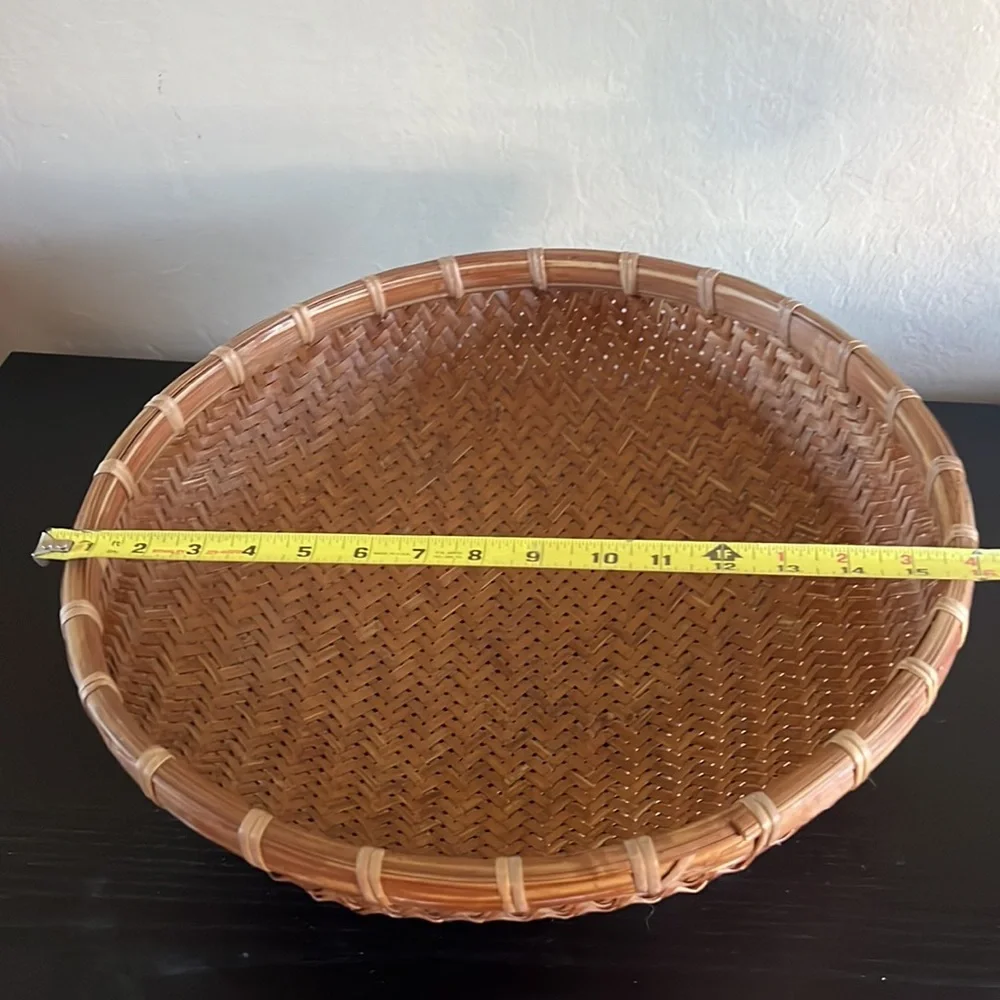 Vintage Rare Bamboo Round Woven Basket 16”